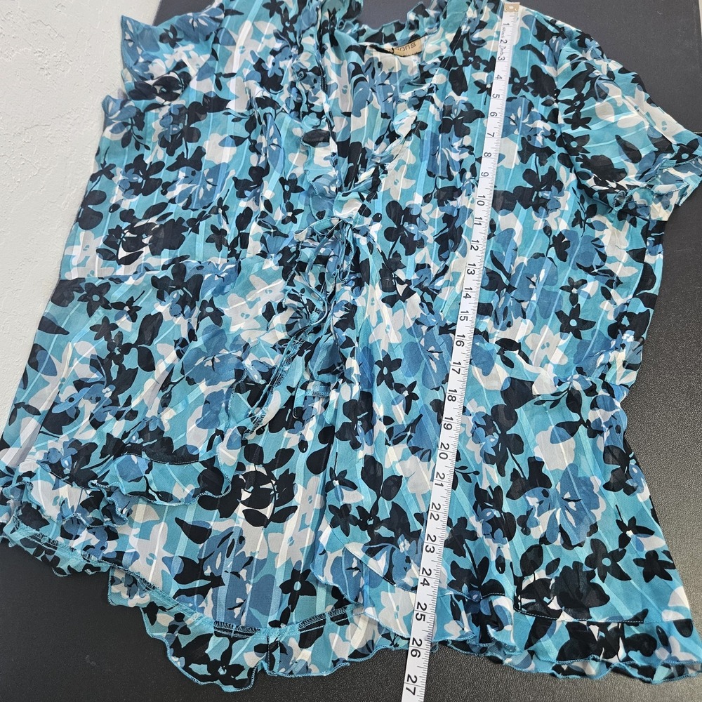 Vtg Notations Open Front Tie blouse Size 2x Floral Sheer Layering Ruffles Office - Picture 7 of 7